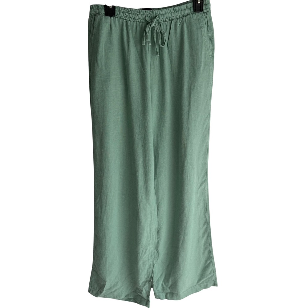 GAP Green Linen Blend Wide Leg Ladies Elastic Waist Drawstring Pants, S - Picture 2 of 7